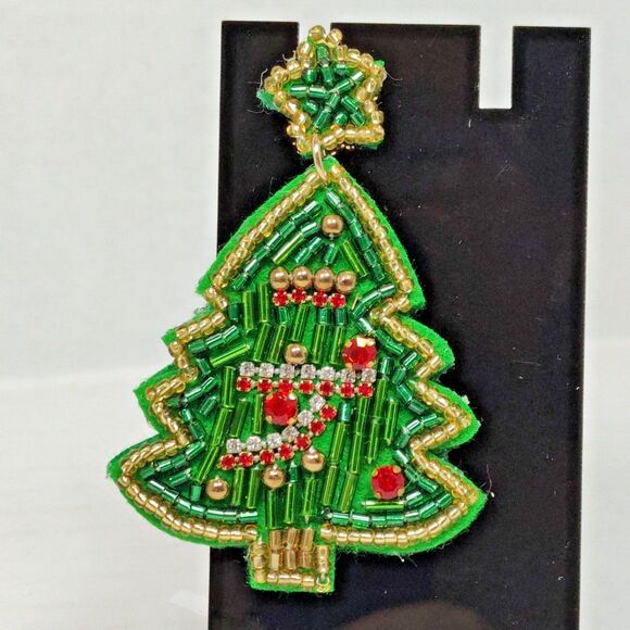 Handmade Beaded Xmas Holiday Seasonal Christmas Tree Post Earrings Multicolor - Picture 8 of 14